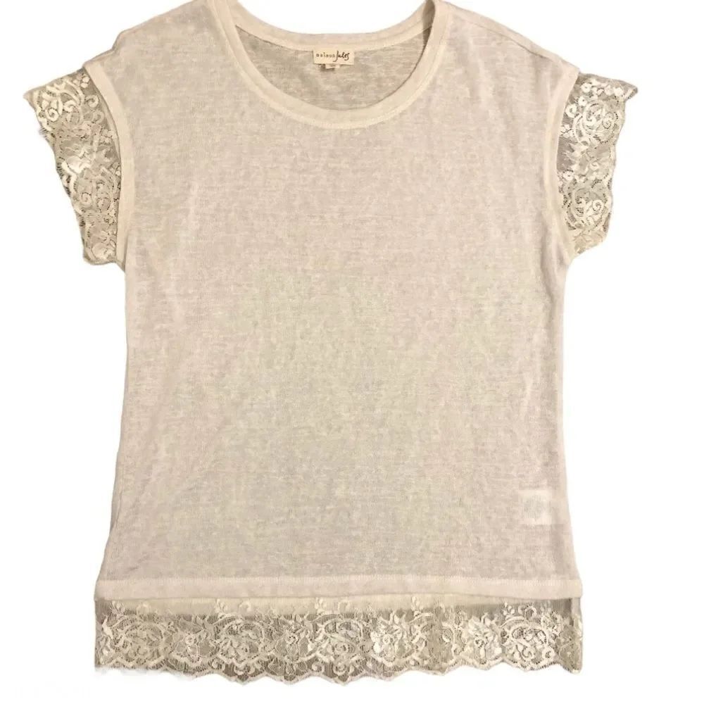 Maison Jules Ivory/White Lace Blouse Top medium